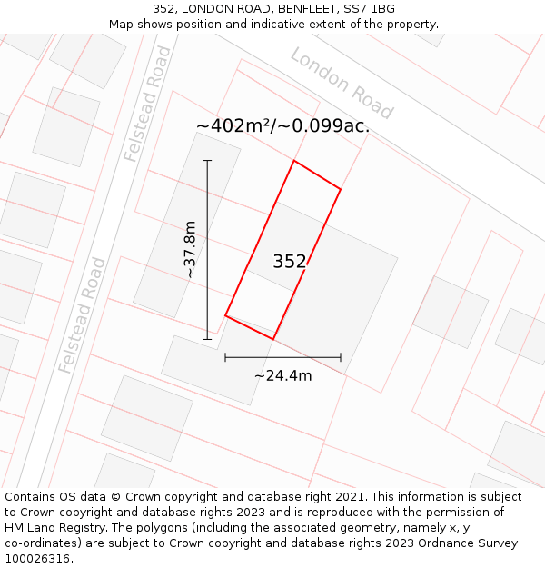 352, LONDON ROAD, BENFLEET, SS7 1BG: Plot and title map