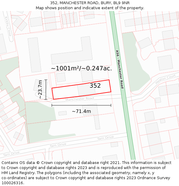 352, MANCHESTER ROAD, BURY, BL9 9NR: Plot and title map