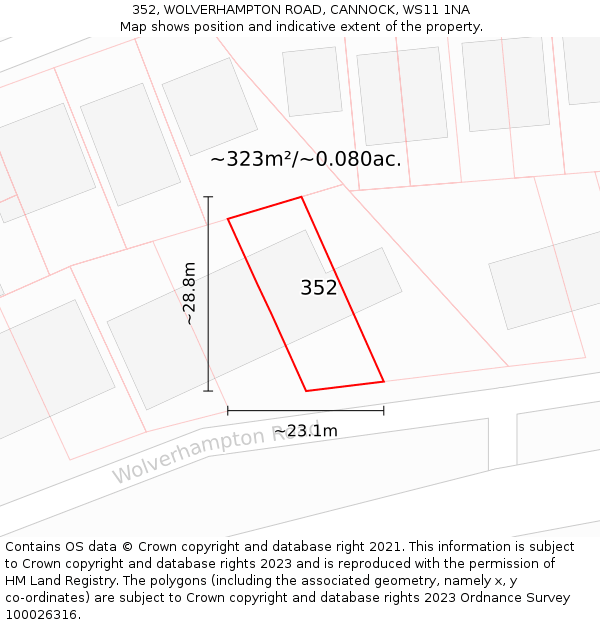 352, WOLVERHAMPTON ROAD, CANNOCK, WS11 1NA: Plot and title map