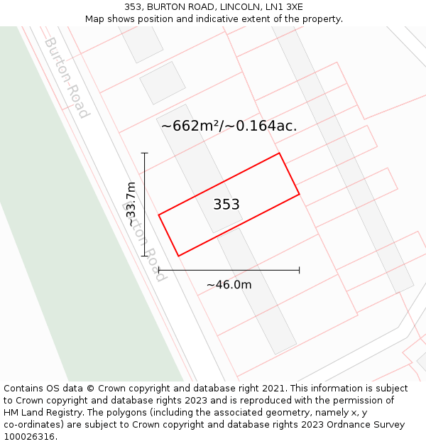 353, BURTON ROAD, LINCOLN, LN1 3XE: Plot and title map