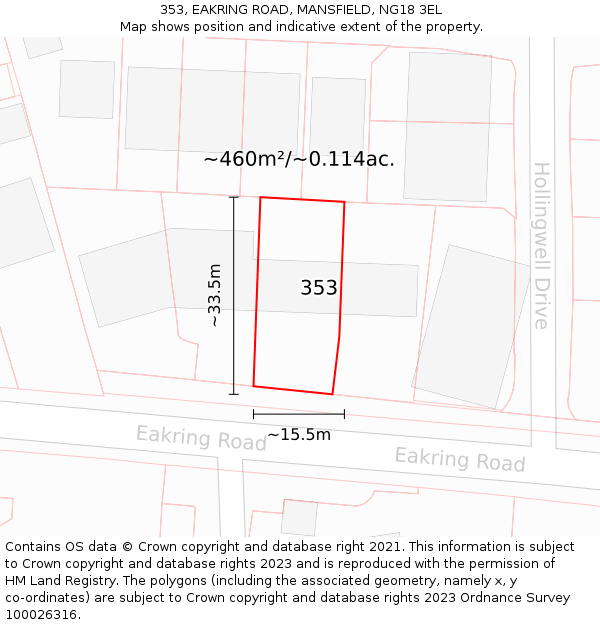 353, EAKRING ROAD, MANSFIELD, NG18 3EL: Plot and title map