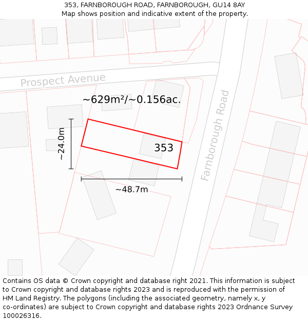 353, FARNBOROUGH ROAD, FARNBOROUGH, GU14 8AY: Plot and title map