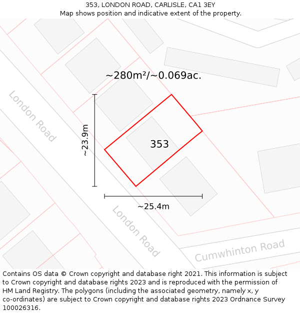 353, LONDON ROAD, CARLISLE, CA1 3EY: Plot and title map