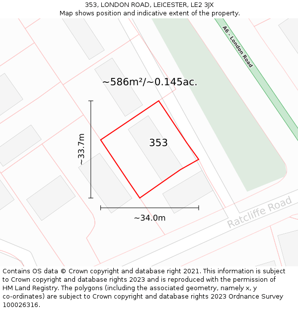 353, LONDON ROAD, LEICESTER, LE2 3JX: Plot and title map