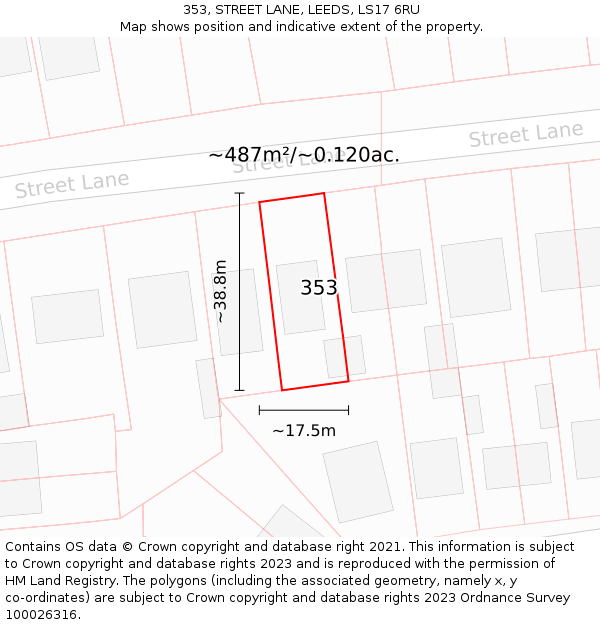 353, STREET LANE, LEEDS, LS17 6RU: Plot and title map