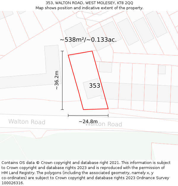 353, WALTON ROAD, WEST MOLESEY, KT8 2QQ: Plot and title map