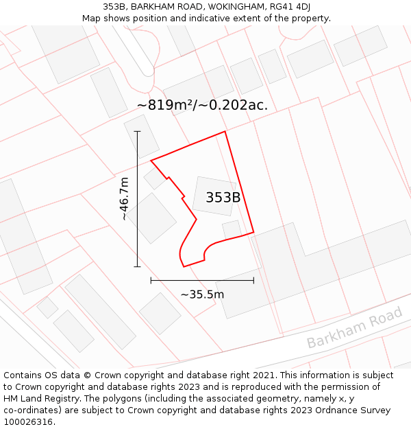 353B, BARKHAM ROAD, WOKINGHAM, RG41 4DJ: Plot and title map