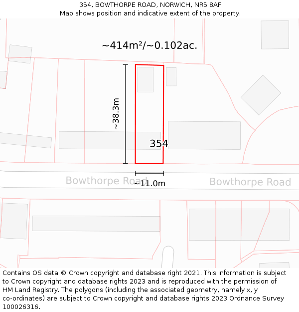 354, BOWTHORPE ROAD, NORWICH, NR5 8AF: Plot and title map