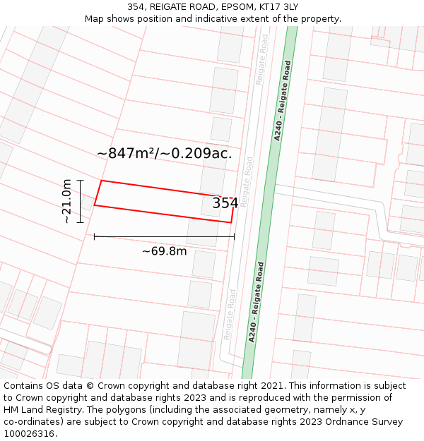 354, REIGATE ROAD, EPSOM, KT17 3LY: Plot and title map