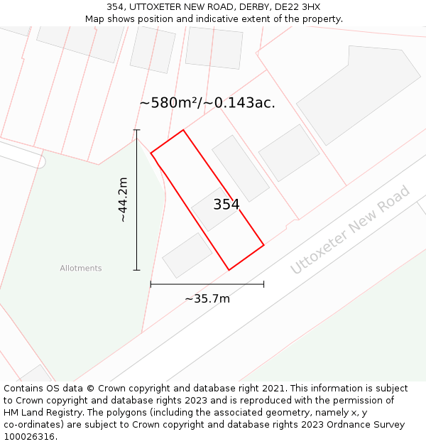 354, UTTOXETER NEW ROAD, DERBY, DE22 3HX: Plot and title map