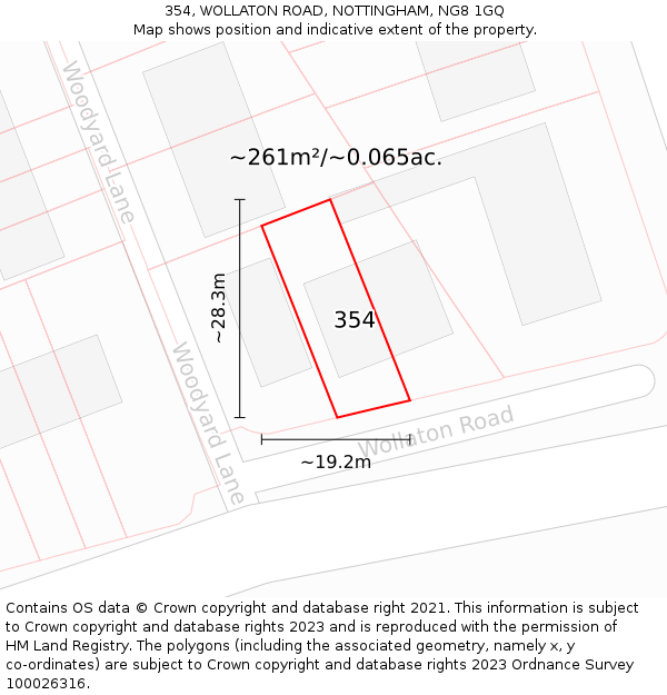 354, WOLLATON ROAD, NOTTINGHAM, NG8 1GQ: Plot and title map