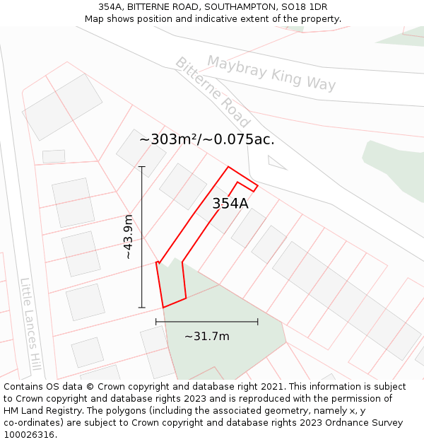 354A, BITTERNE ROAD, SOUTHAMPTON, SO18 1DR: Plot and title map