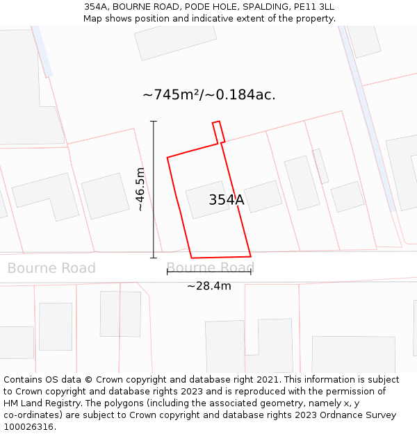 354A, BOURNE ROAD, PODE HOLE, SPALDING, PE11 3LL: Plot and title map