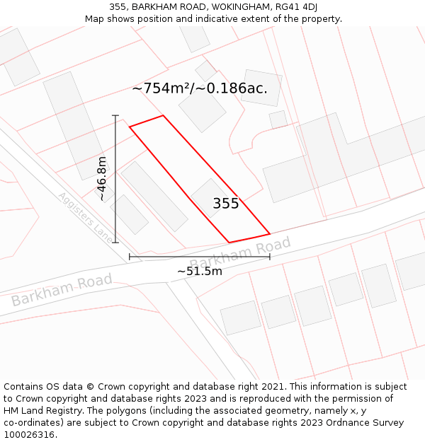 355, BARKHAM ROAD, WOKINGHAM, RG41 4DJ: Plot and title map