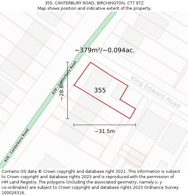 355, CANTERBURY ROAD, BIRCHINGTON, CT7 9TZ: Plot and title map