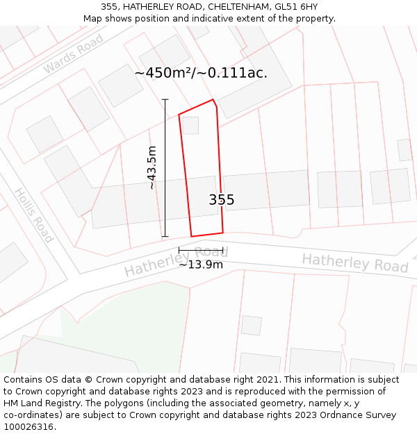 355, HATHERLEY ROAD, CHELTENHAM, GL51 6HY: Plot and title map