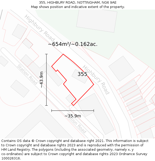 355, HIGHBURY ROAD, NOTTINGHAM, NG6 9AE: Plot and title map