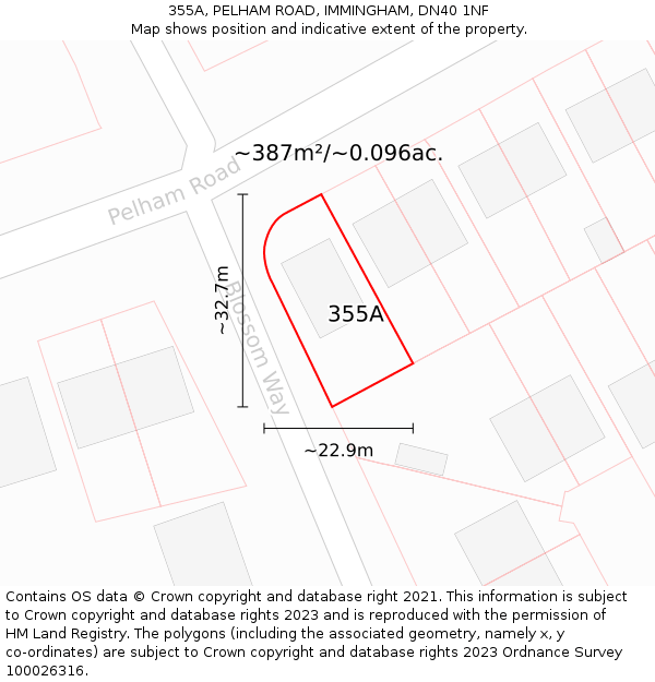 355A, PELHAM ROAD, IMMINGHAM, DN40 1NF: Plot and title map