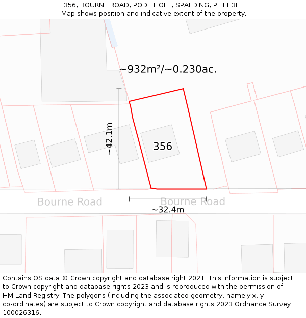 356, BOURNE ROAD, PODE HOLE, SPALDING, PE11 3LL: Plot and title map