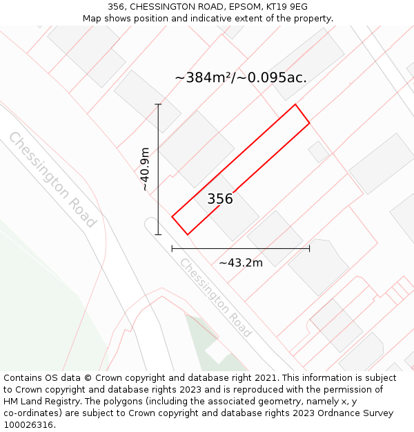 356, CHESSINGTON ROAD, EPSOM, KT19 9EG: Plot and title map