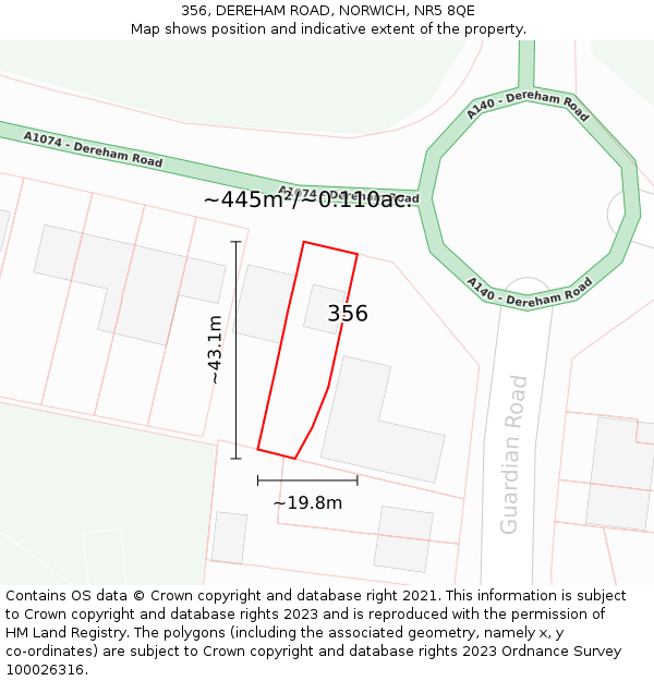 356, DEREHAM ROAD, NORWICH, NR5 8QE: Plot and title map