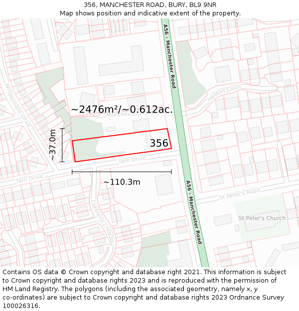 356, MANCHESTER ROAD, BURY, BL9 9NR: Plot and title map