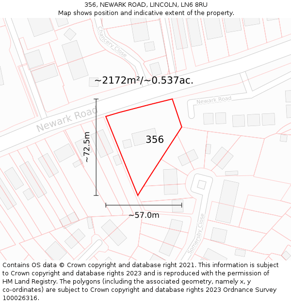 356, NEWARK ROAD, LINCOLN, LN6 8RU: Plot and title map