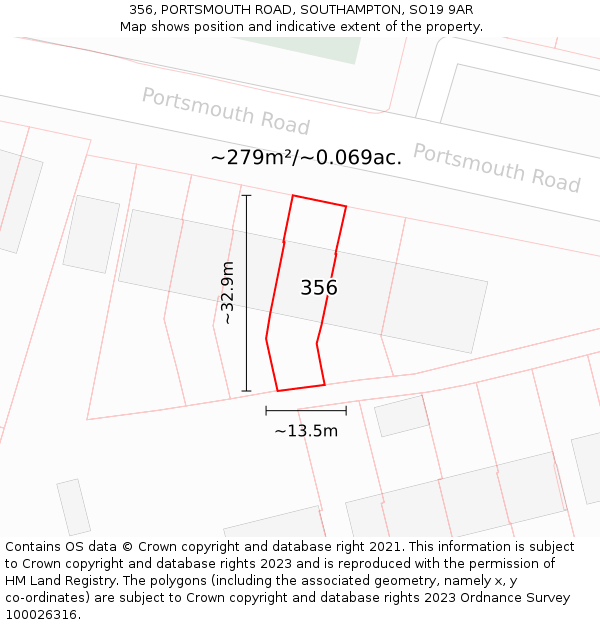 356, PORTSMOUTH ROAD, SOUTHAMPTON, SO19 9AR: Plot and title map