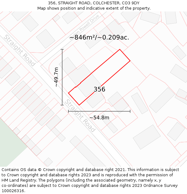 356, STRAIGHT ROAD, COLCHESTER, CO3 9DY: Plot and title map