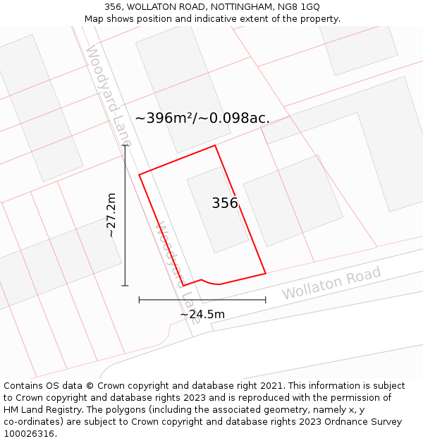 356, WOLLATON ROAD, NOTTINGHAM, NG8 1GQ: Plot and title map