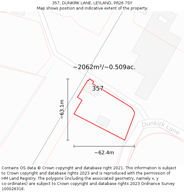 357, DUNKIRK LANE, LEYLAND, PR26 7SY: Plot and title map