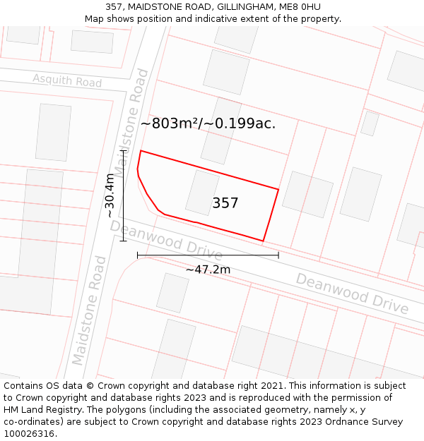 357, MAIDSTONE ROAD, GILLINGHAM, ME8 0HU: Plot and title map