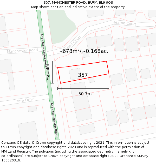 357, MANCHESTER ROAD, BURY, BL9 9QS: Plot and title map