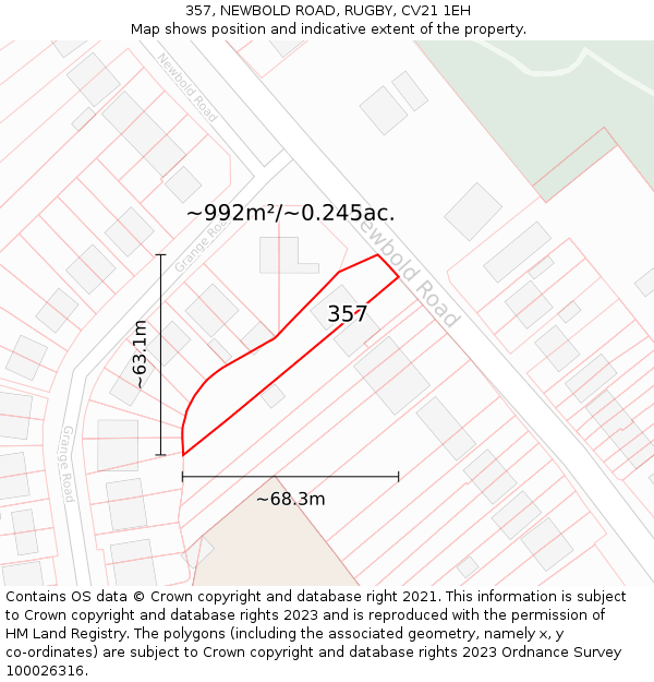 357, NEWBOLD ROAD, RUGBY, CV21 1EH: Plot and title map