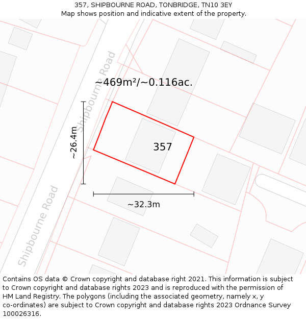 357, SHIPBOURNE ROAD, TONBRIDGE, TN10 3EY: Plot and title map