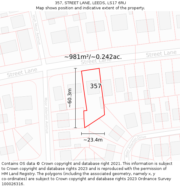 357, STREET LANE, LEEDS, LS17 6RU: Plot and title map