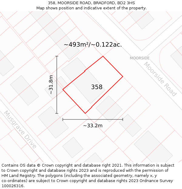 358, MOORSIDE ROAD, BRADFORD, BD2 3HS: Plot and title map