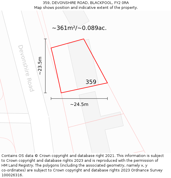 359, DEVONSHIRE ROAD, BLACKPOOL, FY2 0RA: Plot and title map