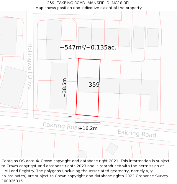 359, EAKRING ROAD, MANSFIELD, NG18 3EL: Plot and title map