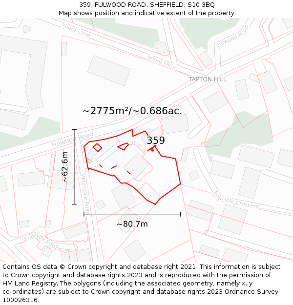 359, FULWOOD ROAD, SHEFFIELD, S10 3BQ: Plot and title map