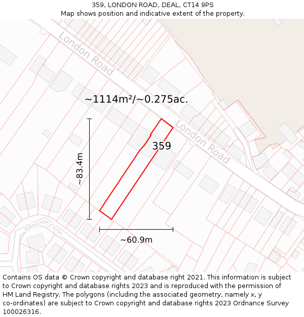 359, LONDON ROAD, DEAL, CT14 9PS: Plot and title map