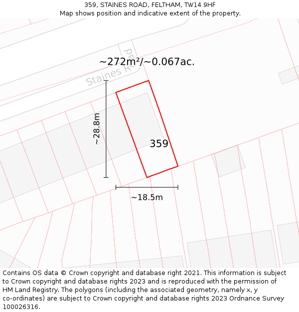 359, STAINES ROAD, FELTHAM, TW14 9HF: Plot and title map