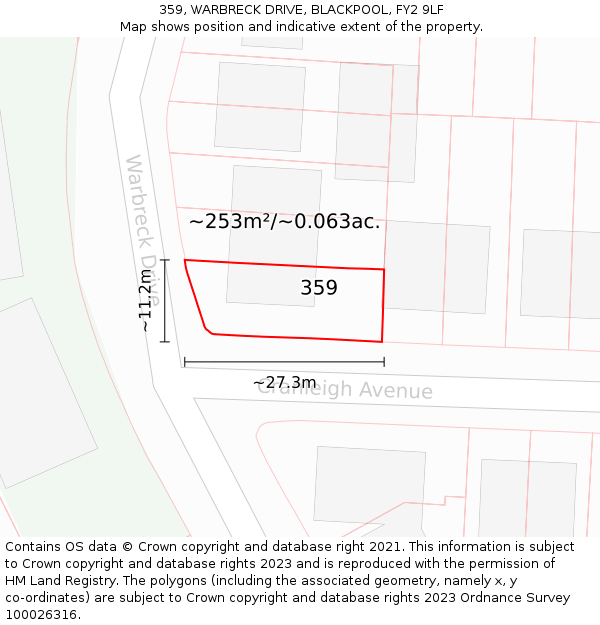 359, WARBRECK DRIVE, BLACKPOOL, FY2 9LF: Plot and title map