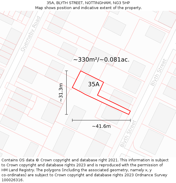 35A, BLYTH STREET, NOTTINGHAM, NG3 5HP: Plot and title map