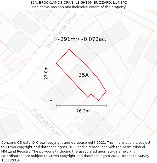 35A, BROOKLANDS DRIVE, LEIGHTON BUZZARD, LU7 3PD: Plot and title map