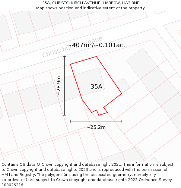 35A, CHRISTCHURCH AVENUE, HARROW, HA3 8NB: Plot and title map