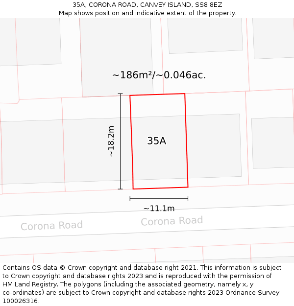 35A, CORONA ROAD, CANVEY ISLAND, SS8 8EZ: Plot and title map