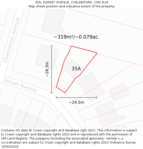 35A, DORSET AVENUE, CHELMSFORD, CM2 9UA: Plot and title map