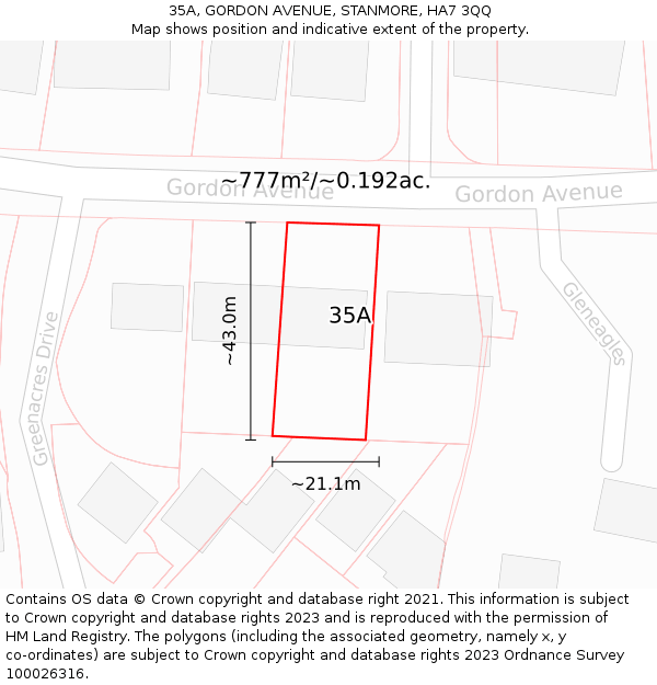 35A, GORDON AVENUE, STANMORE, HA7 3QQ: Plot and title map