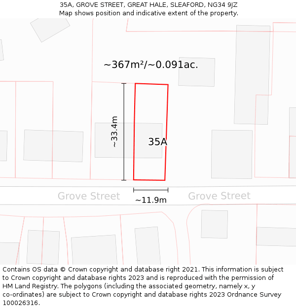 35A, GROVE STREET, GREAT HALE, SLEAFORD, NG34 9JZ: Plot and title map